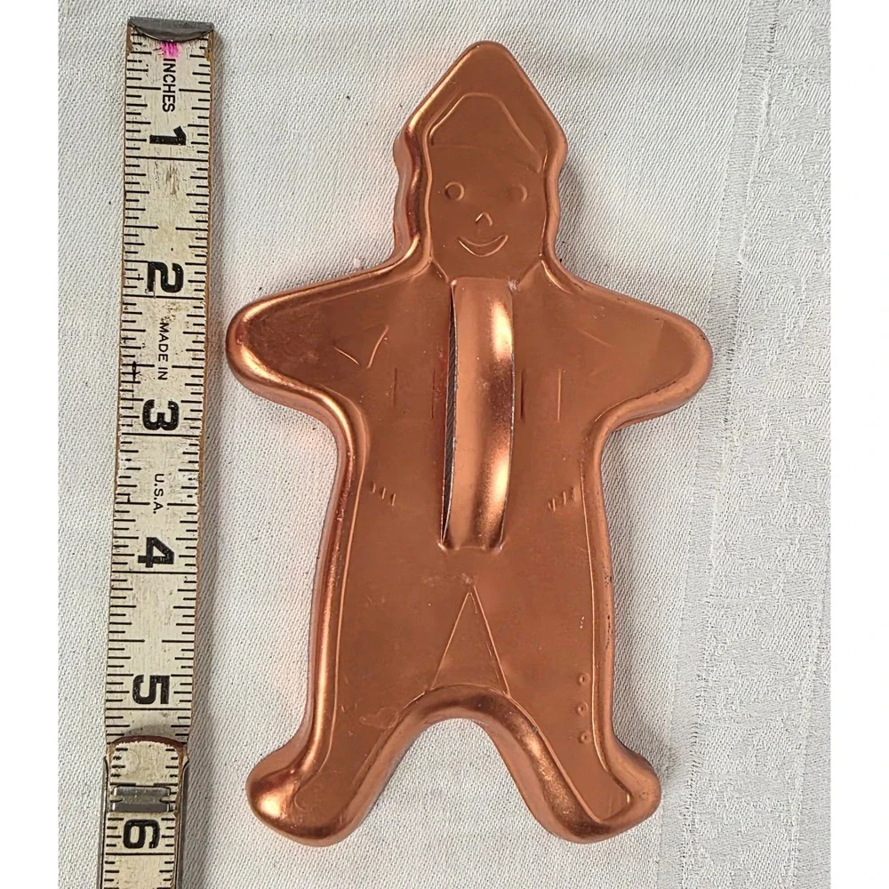 Vintage Copper Metal Christmas Cookie Cutter Set 8 Piece Holiday Shapes Handles